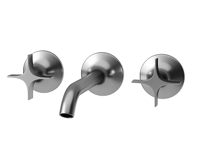 Wall Mounted Chrome Bathroom Faucet With Dual Handles And Curved Spout 3d model