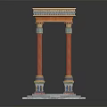 Classical Multiple Columns With Red Shafts Blue Gold Decorations Square Base And Pedestal Top