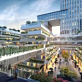 Modern High Rise Office Building With Glass Curtain Wall Illuminated Night View And Trees Sidewalks