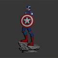 Captain America Statue In Blue Uniform With Star Shield Red Gloves On Stone Base