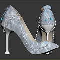 Sparkling Blue Pointed Toe High Heels With Beads Bow And Rhinestones On Stiletto Heel