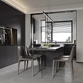 Modern Living Dining Room Interior With Large TV Wall Black Cabinets And Round Ceiling Light 3d model