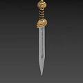 Ancient Decorative Sword With Golden Hilt And Intricate Engraved Blade Patterns
