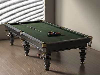 Stylish Billiard Room With Classic Pool Table Balls And Cues 3d model