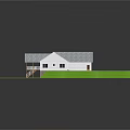 Residential House With Gray Roof White Walls Wooden Porch Railings Stairs And Lush Green Lawn