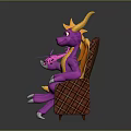 Purple Dragon Sitting On Plaid Armchair Holding Small Object With Red Patterned Rug