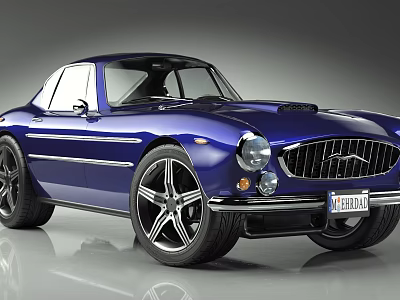 Blue Vintage Sports Car With Sleek Design Black Wheels And Chrome Details 3d model