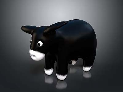 Cute Black Donkey Toy with White Face and Hooves in Cartoon Style on Smooth Surface 3d model