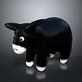 Cute Black Donkey Toy with White Face and Hooves in Cartoon Style on Smooth Surface