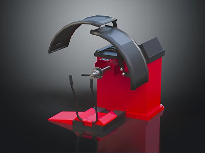 Red And Black Industrial Mechanical Equipment With Arched Component And Pedal Base Stand 3d model