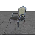 Vintage Accent Chair with Silver Carved Frame and Dark Upholstered Seat