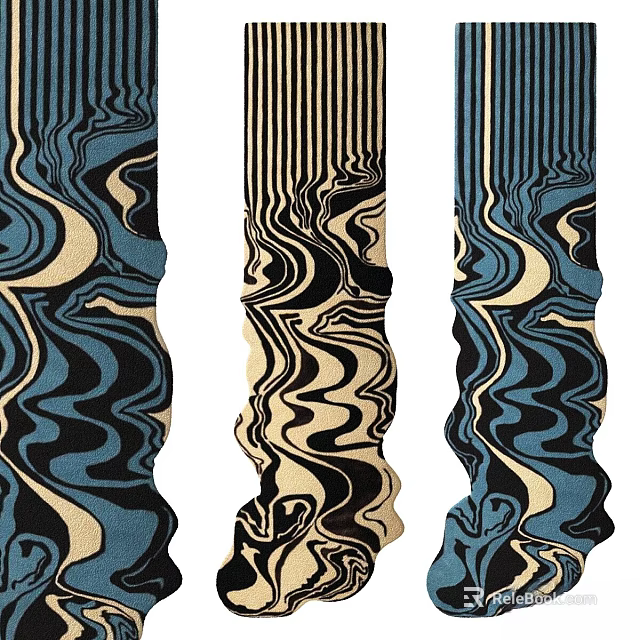 Square Rugs With Modern Wave Patterns In Blue Black Beige Colors For Home Decor 3d model 