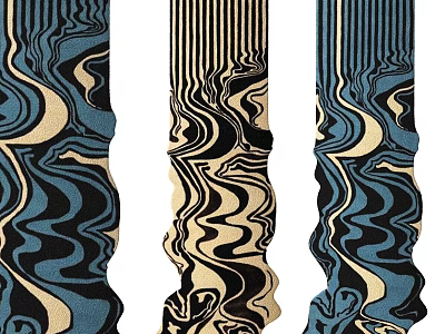 Square Rugs With Modern Wave Patterns In Blue Black Beige Colors For Home Decor 3d model