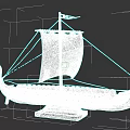 Exquisite Ship Sculpture With Intricate Carved Patterns And Colored Sail On Wooden Base
