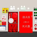 Fire Safety Equipment With Extinguishers Hydrant Cabinets Indicator Lights And Signs 3d model