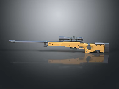 3D Model Sniper Rifle With Yellow Body Black Stock Barrel And Scope 3d model