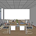 Modern Conference Room with Long Table Black Chairs White Walls Wooden Floor and City View