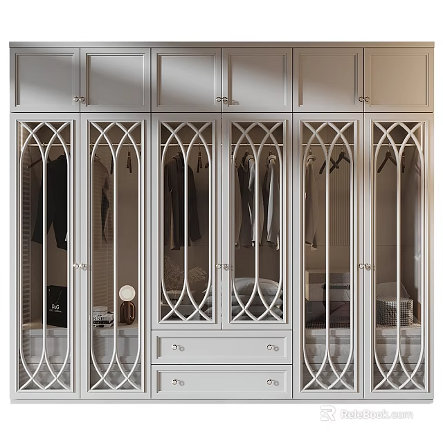 Modern Stylish Wardrobe With Arched Glass Doors And Drawers For Clothing Storage 3d model 
