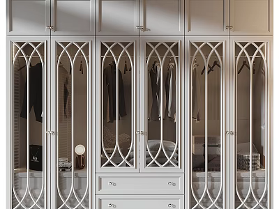 Modern Stylish Wardrobe With Arched Glass Doors And Drawers For Clothing Storage 3d model
