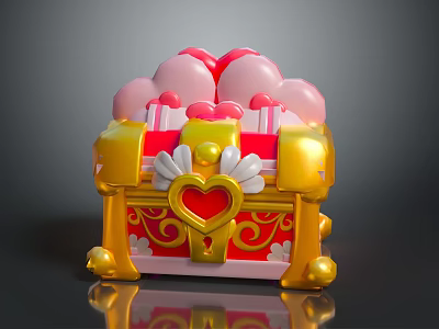 Cute Decorative Storage Box With Pink Cloud Top Golden Frame And Heart Lock 3d model