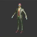 Man Wearing Green Suit With Colorful Patterns And Glasses Standing In Studio
