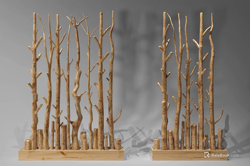 Natural Wooden Branch Design Decorative Partition for Home Interior Decor 3d model 