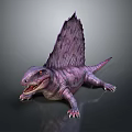 Purple Dinosaur Model With Spiked Sail Back Open Mouth And Sharp Teeth On Dark Background