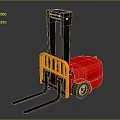 Red Industrial Forklift With Yellow Guardrail Black Mast And Forks On Reflective Surface