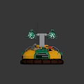 Green Yellow Futuristic Sci Fi Mechanical Creature With Turrets And Round Base 3d model