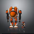 Large Red And White Robot With Small Companion Standing On Reflective Dark Surface 3d model
