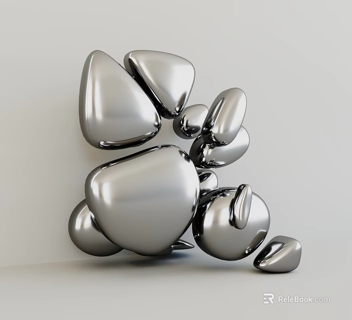 Silver Metallic Abstract Decorative Objects Featuring Shiny Irregular Sculptural Shapes 3d model