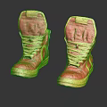 Red And Yellow High Top Shoes With Stylish Laces And Fashionable Design