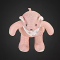 Pink Knitted Teddy Bear Doll With Star Patterned Bandana And Heart Design