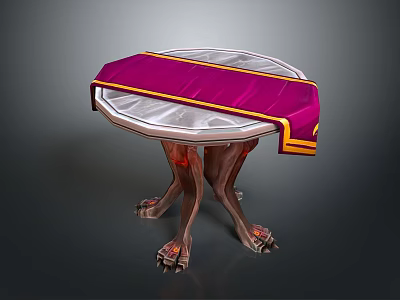 Elegant Decorative Table With Purple Cloth Cover Gold Trim And Claw Leg Design 3d model