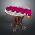 Elegant Decorative Table With Purple Cloth Cover Gold Trim And Claw Leg Design