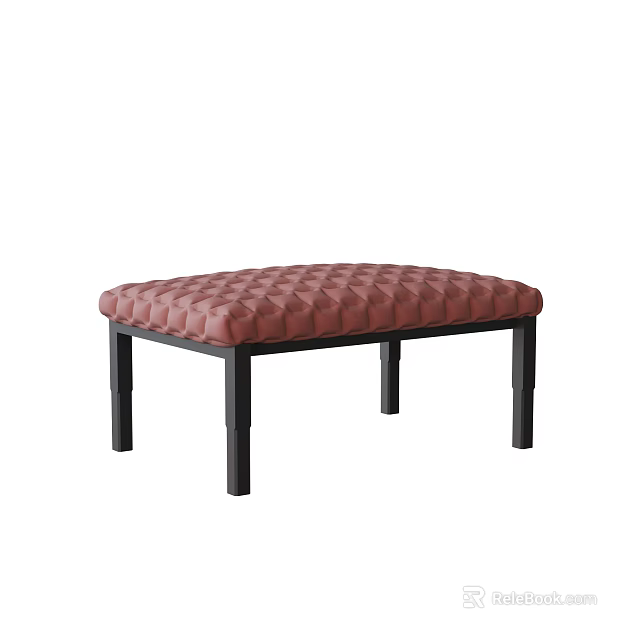Pink Diamond Tufted Sofa Bench With Upholstered Surface And Black Legs 3d model 