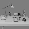 Organized Office Desk With Black Lamp Pencils Succulent Folder And Coffee Cup