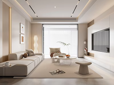 Modern Living Room Interior With Beige Sofa Coffee Table TV And Floor Lamp 3d model