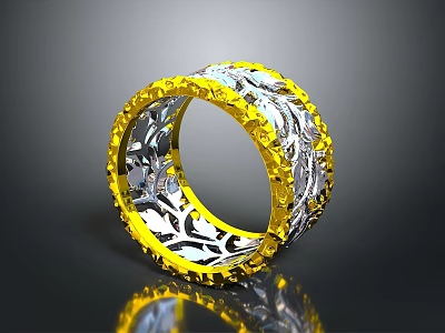 Shiny Gold And Silver Stylish Ring With Intricate Decorative Pattern As Daily Living Accessory 3d model