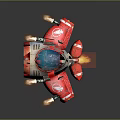 Cartoon Airplane With Red And Gray Body Propeller Flames On Wings And Blue Transparent Cockpit