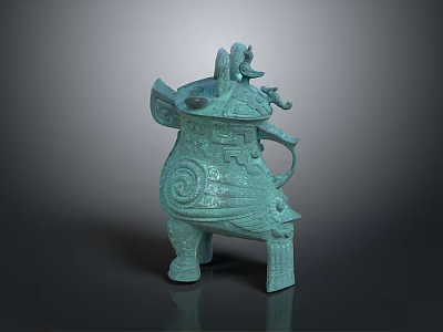 Ancient Chinese Bronze Sculpture with Tripod Base Intricate Patterns And Dragon Ornament 3d model