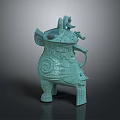 Ancient Chinese Bronze Sculpture with Tripod Base Intricate Patterns And Dragon Ornament