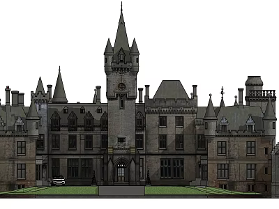 Ancient Gothic Castle Architecture With Spires Towers And Stone Facade 3d model