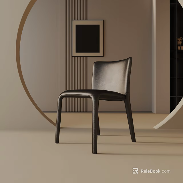 Black Leather Chair In Modern Interior With Circular Decor And Wall Art 3d model 