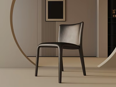 Black Leather Chair In Modern Interior With Circular Decor And Wall Art 3d model