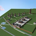 Ancient Architecture Site Featuring Traditional Towers Historic Buildings Ponds And Green Grassland