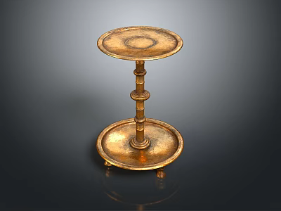 Golden Two Tier Round Tray Table With Decorative Stand For Home Living 3d model