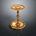 Golden Two Tier Round Tray Table With Decorative Stand For Home Living