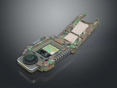Tactical Handheld Device With Camouflage Design Digital Display Rotary Knob And Paper Notes For Navigation 3d model