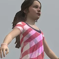 Game Movie Character Young Girl Wearing Pink White Striped T-Shirt Blue Denim Shorts And Sneakers